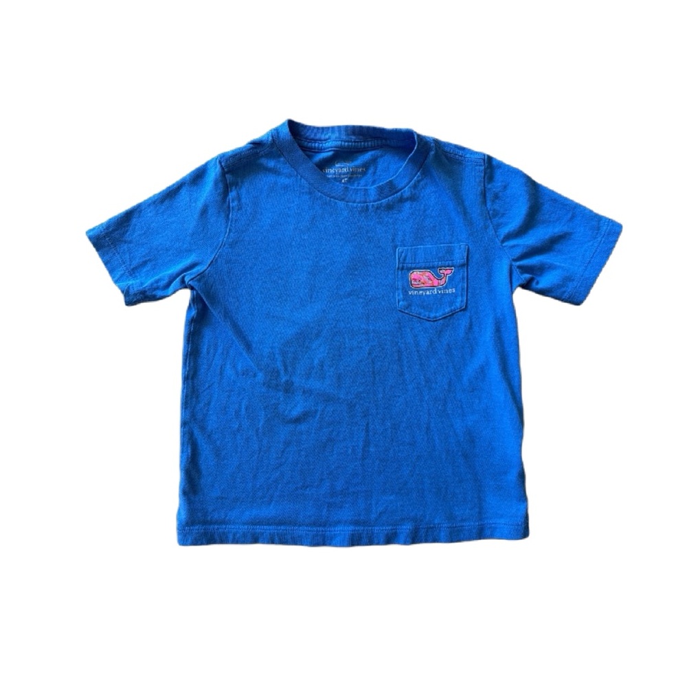 Vineyard Vines Kids Royal Blue Short Sleeve Pocket Tee with Pink Whale